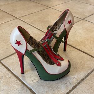 Bordello military Women's Green and Red pinup Heels 9
